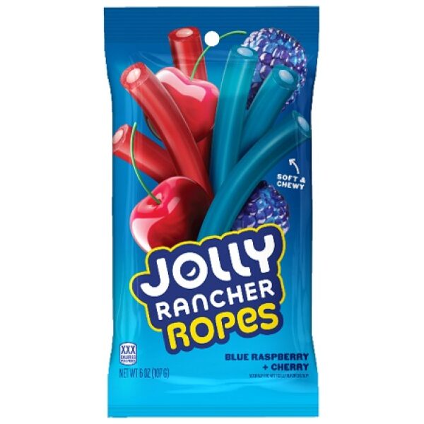 JOLLY RANCHER ROPES BLUE RASPBERRY & CHERRY 6/6 OZ