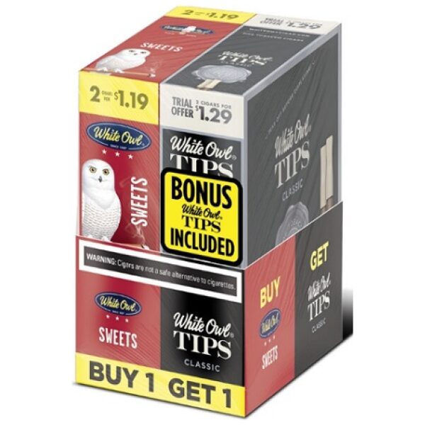 WHITE OWL CIGARILLOS $1.19 SWEETS 2PK + $1.29 TIPS CLASSIC 2PK