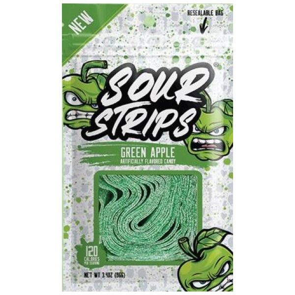 SOUR STRIPS GREEN APPLE 12/3.4OZ