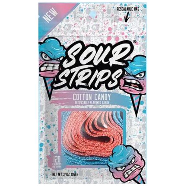 SOUR STRIPS COTTON CANDY 12/3.4OZ