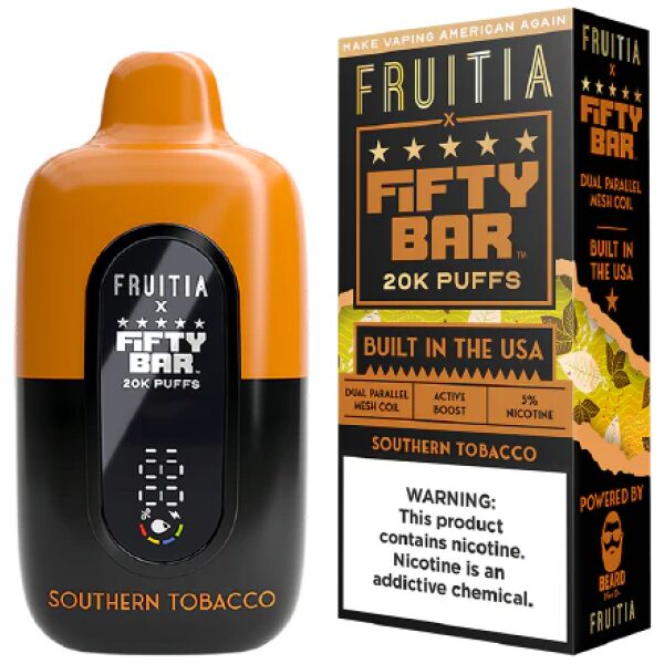 FIFTY BAR X FRUITIA 20K PUFF SOUTHERN TOBACCO 5PK