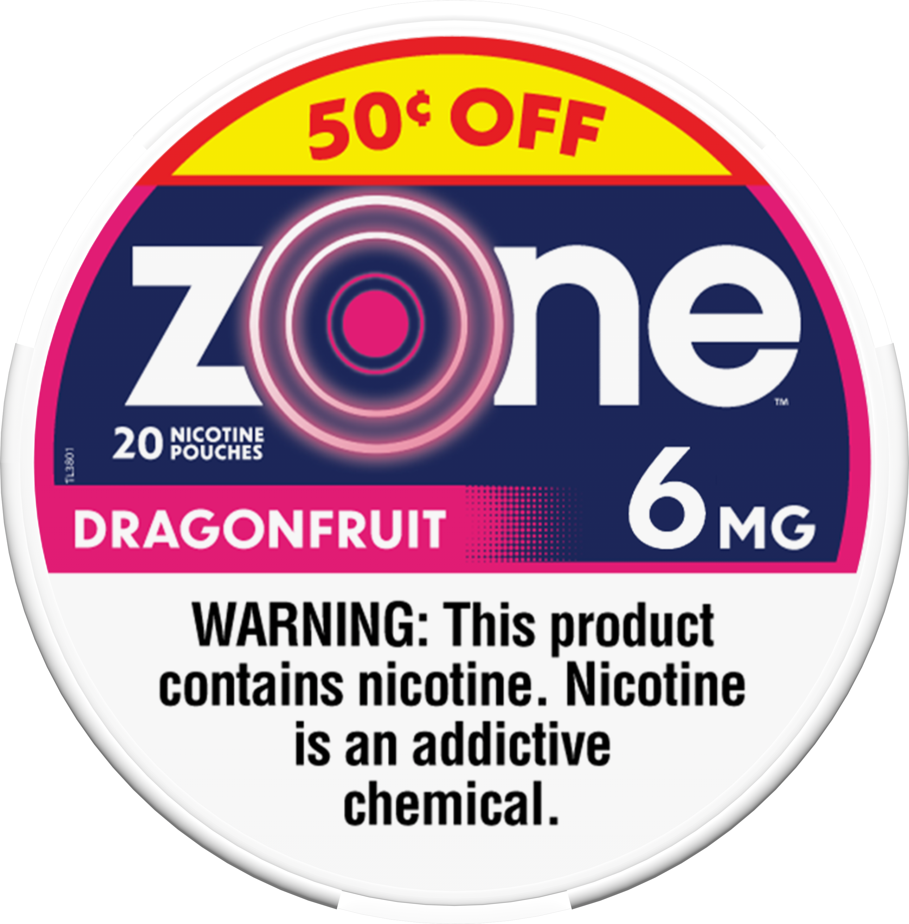 ZONE 50¢ OFF NICOTINE POUCH DRAGONFRUIT 6MG 5/20CT